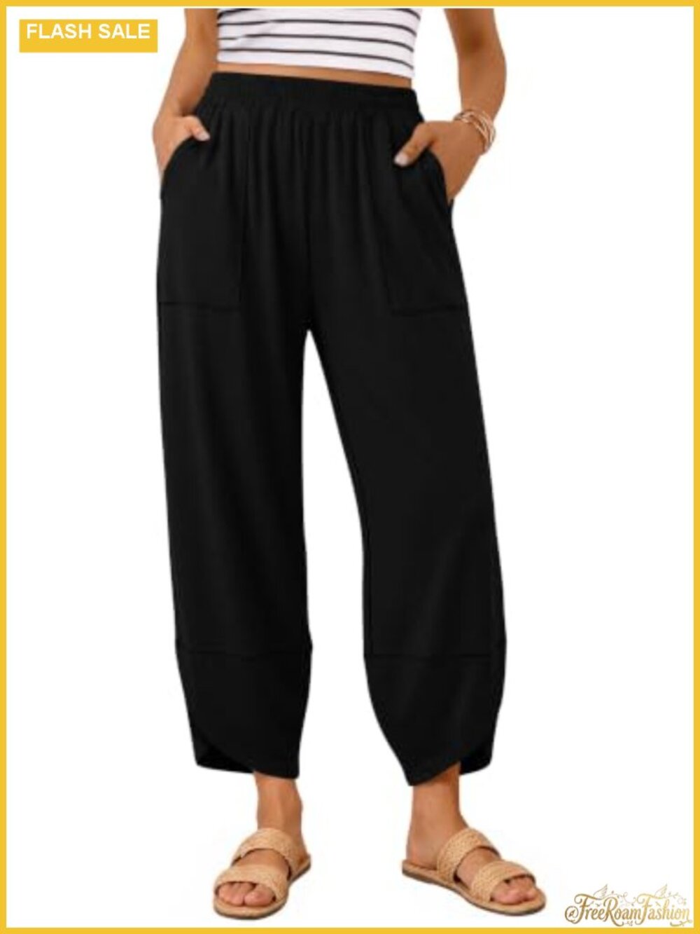 Wide Leg Capri Pants Palazzo Harem Pants with Pockets Stretchy Lightweight